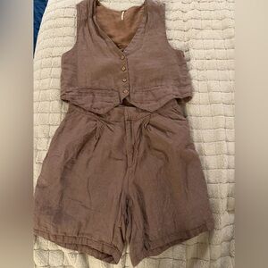 FP Brown Sleeveless Vest & Shorts Set
